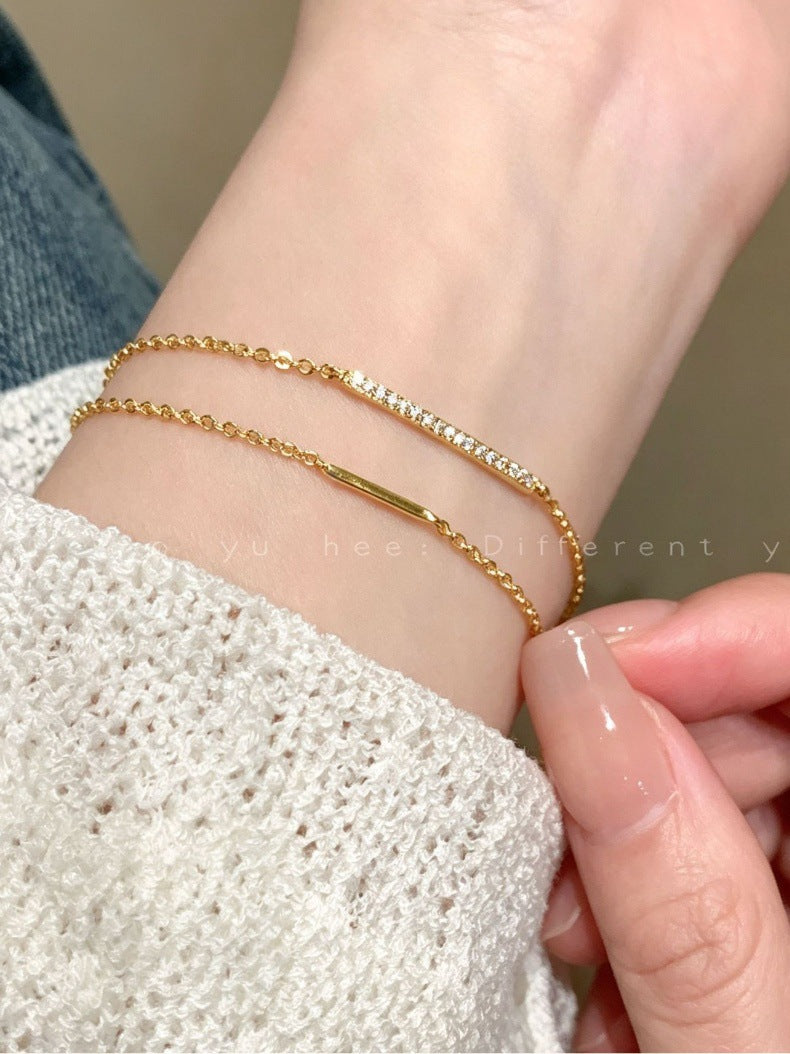 Elaborate Geometric Bracelets For Women In 925 Sterling Silver With 14K Real Gold Electroplated And Zircon Inlay