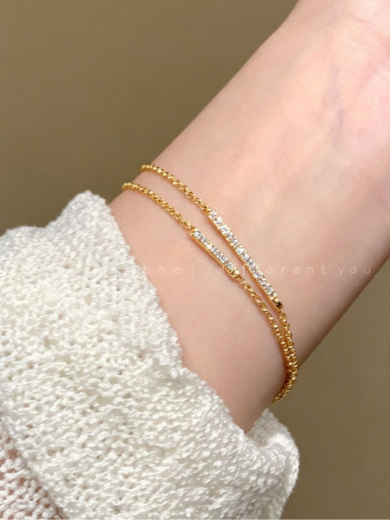 Elaborate Geometric Bracelets For Women In 925 Sterling Silver With 14K Real Gold Electroplated And Zircon Inlay