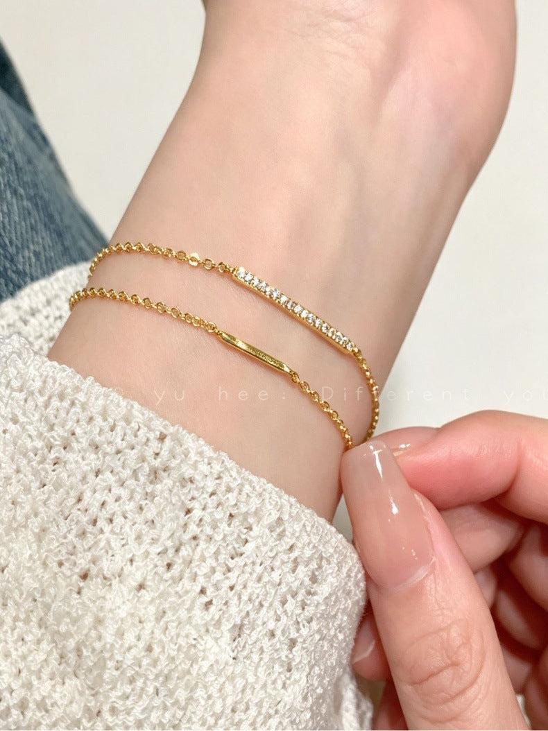 Elaborate Geometric Bracelets For Women In 925 Sterling Silver With 14K Real Gold Electroplated And Zircon Inlay