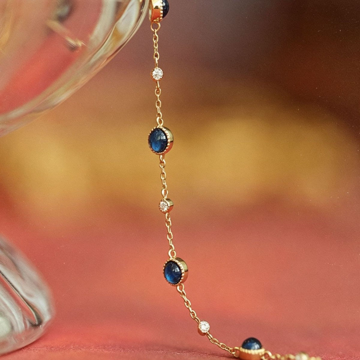 Round 925 Sterling Silver Bracelet For Women With Natural Stone Inlay, PVD Coated Silver Finish