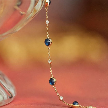Round 925 Sterling Silver Bracelet For Women With Natural Stone Inlay, PVD Coated Silver Finish