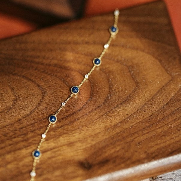 Round 925 Sterling Silver Bracelet For Women With Natural Stone Inlay, PVD Coated Silver Finish