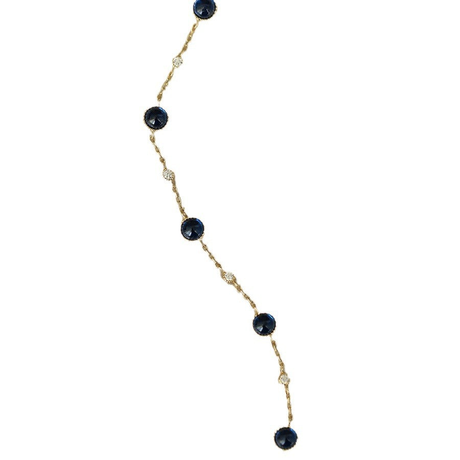 Round 925 Sterling Silver Bracelet For Women With Natural Stone Inlay, PVD Coated Silver Finish