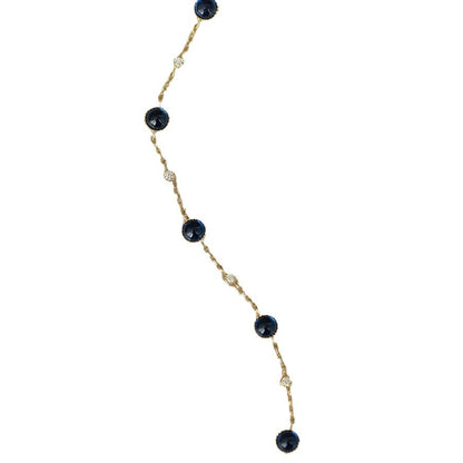 Round 925 Sterling Silver Bracelet For Women With Natural Stone Inlay, PVD Coated Silver Finish