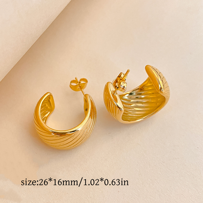 C Shape Earrings In 316 Stainless Steel With Electroplated 18K Real Gold Plating, Unisex Surgical Steel Jewelry