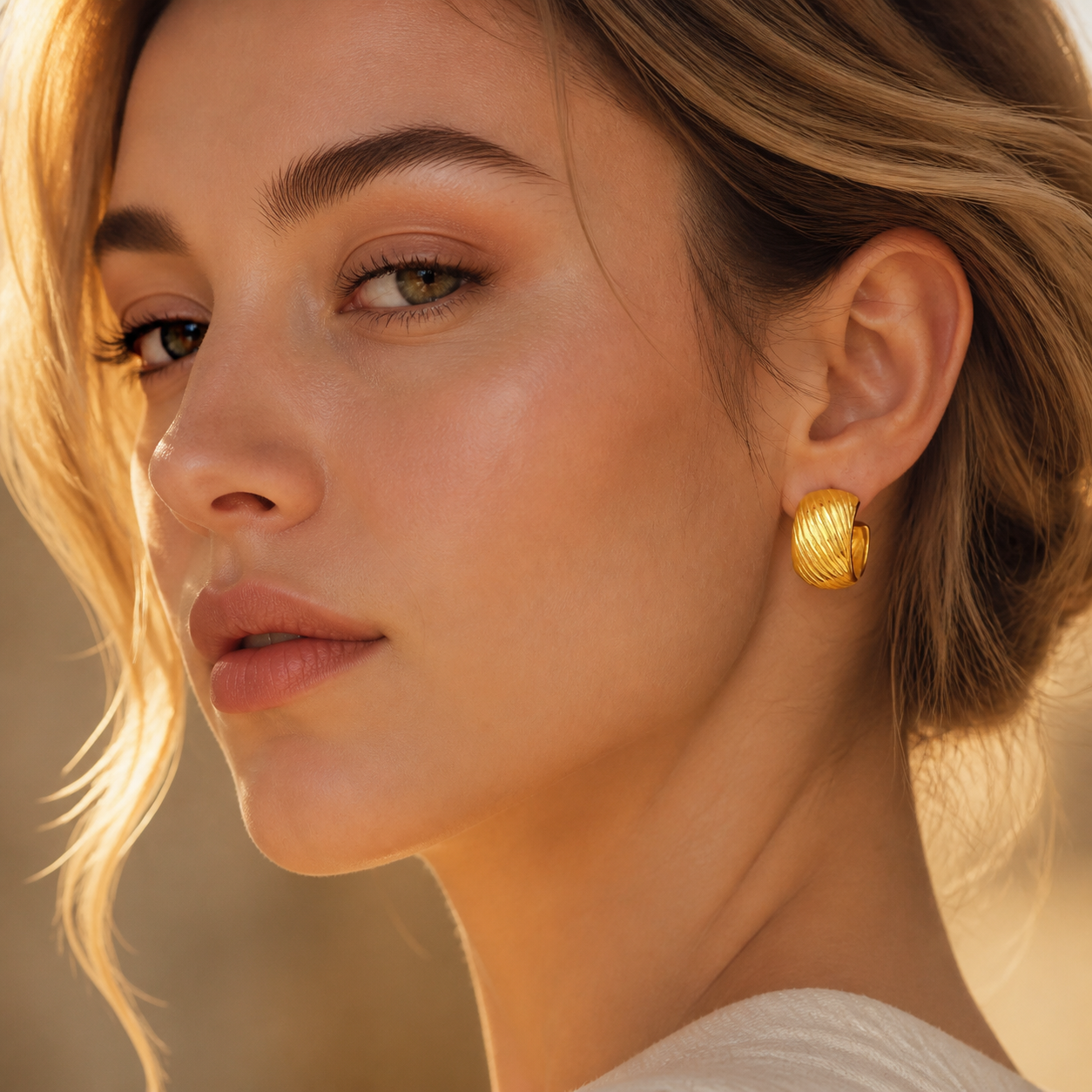 C Shape Earrings In 316 Stainless Steel With Electroplated 18K Real Gold Plating, Unisex Surgical Steel Jewelry