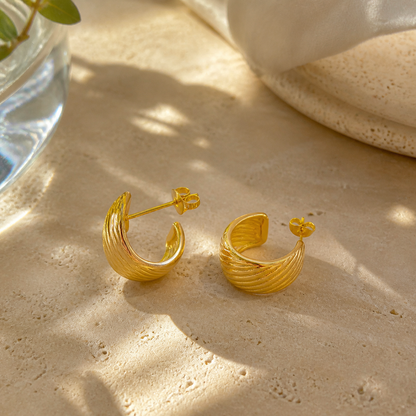 C Shape Earrings In 316 Stainless Steel With Electroplated 18K Real Gold Plating, Unisex Surgical Steel Jewelry