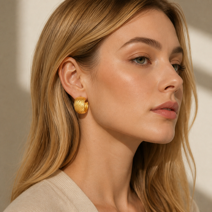 C Shape Earrings In 316 Stainless Steel With Electroplated 18K Real Gold Plating, Unisex Surgical Steel Jewelry