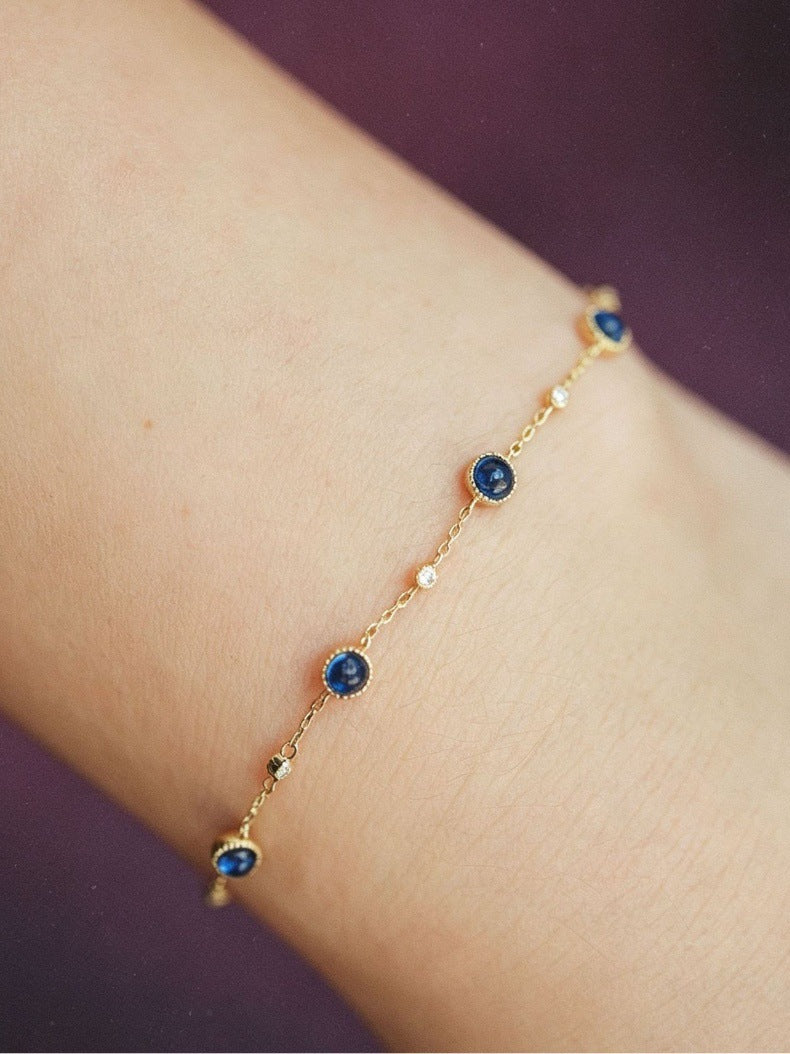 Round 925 Sterling Silver Bracelet For Women With Natural Stone Inlay, PVD Coated Silver Finish