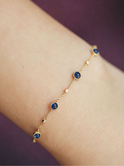 Round 925 Sterling Silver Bracelet For Women With Natural Stone Inlay, PVD Coated Silver Finish