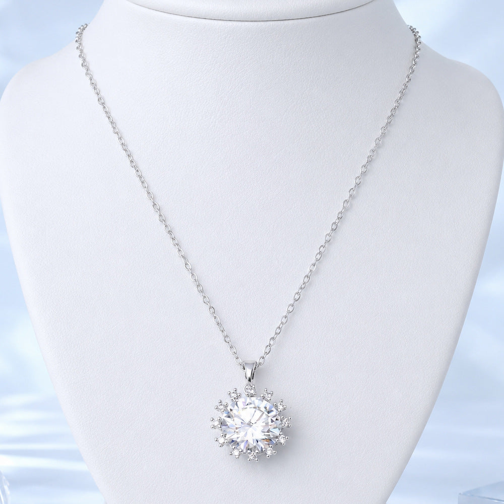 Sweet Sunflower Pendant Necklace For Women With Moissanite Stone, Platinum Plated Cable Chain