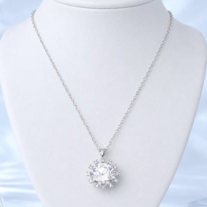 Sweet Sunflower Pendant Necklace For Women With Moissanite Stone, Platinum Plated Cable Chain