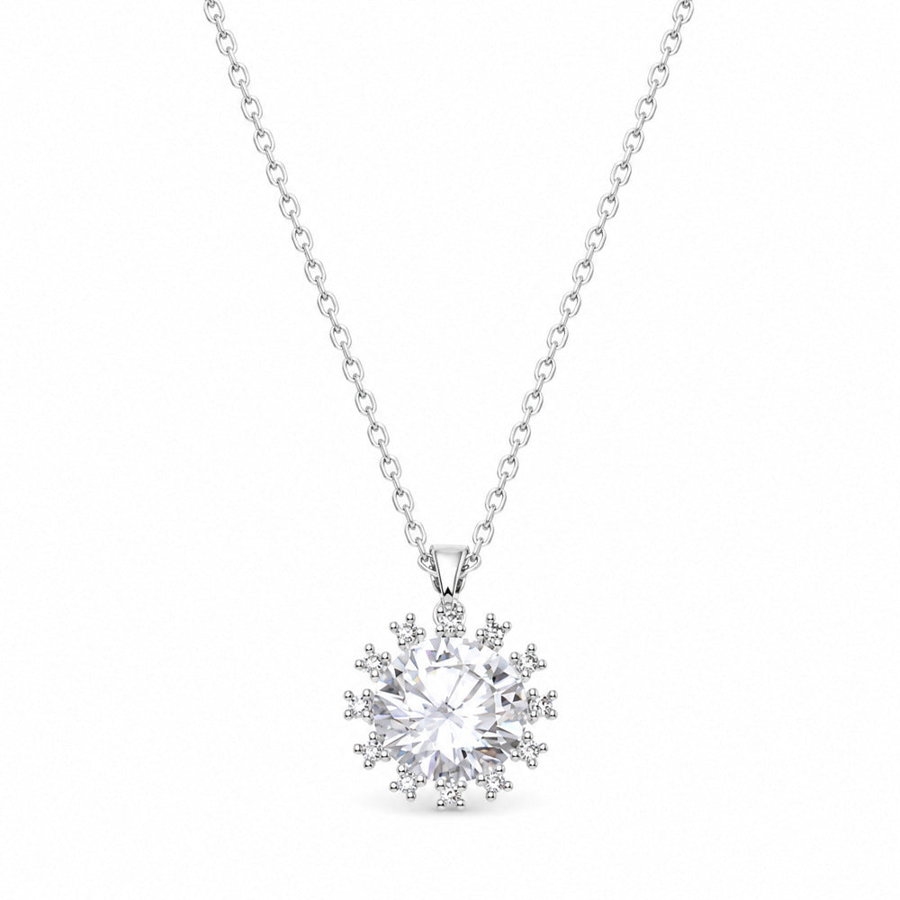 Sweet Sunflower Pendant Necklace For Women With Moissanite Stone, Platinum Plated Cable Chain