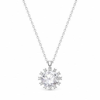 Sweet Sunflower Pendant Necklace For Women With Moissanite Stone, Platinum Plated Cable Chain
