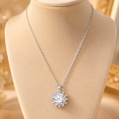 Sweet Sunflower Pendant Necklace For Women With Moissanite Stone, Platinum Plated Cable Chain