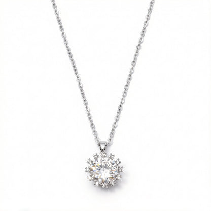 Sweet Sunflower Pendant Necklace For Women With Moissanite Stone, Platinum Plated Cable Chain