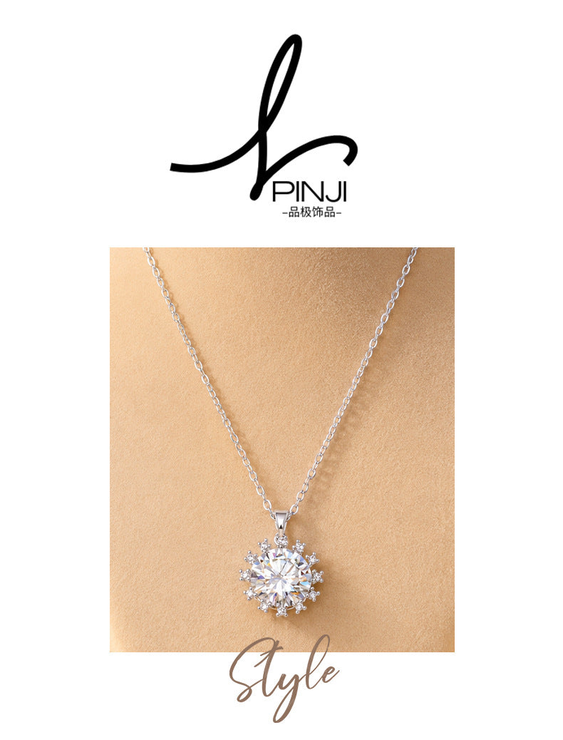 Sweet Sunflower Pendant Necklace For Women With Moissanite Stone, Platinum Plated Cable Chain
