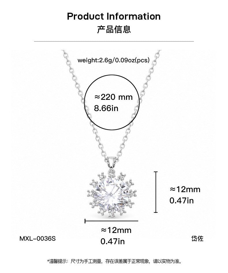 Sweet Sunflower Pendant Necklace For Women With Moissanite Stone, Platinum Plated Cable Chain