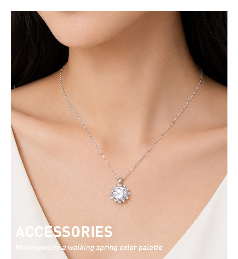 Sweet Sunflower Pendant Necklace For Women With Moissanite Stone, Platinum Plated Cable Chain