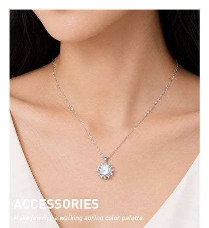 Sweet Sunflower Pendant Necklace For Women With Moissanite Stone, Platinum Plated Cable Chain