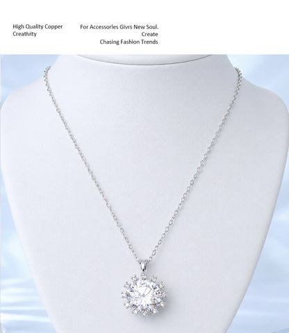 Sweet Sunflower Pendant Necklace For Women With Moissanite Stone, Platinum Plated Cable Chain
