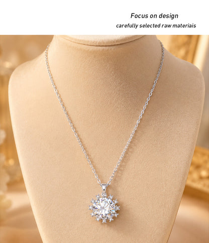 Sweet Sunflower Pendant Necklace For Women With Moissanite Stone, Platinum Plated Cable Chain