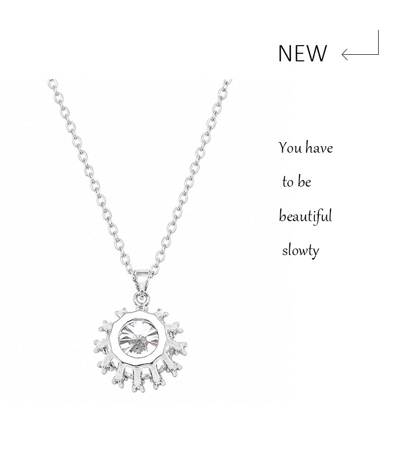 Sweet Sunflower Pendant Necklace For Women With Moissanite Stone, Platinum Plated Cable Chain