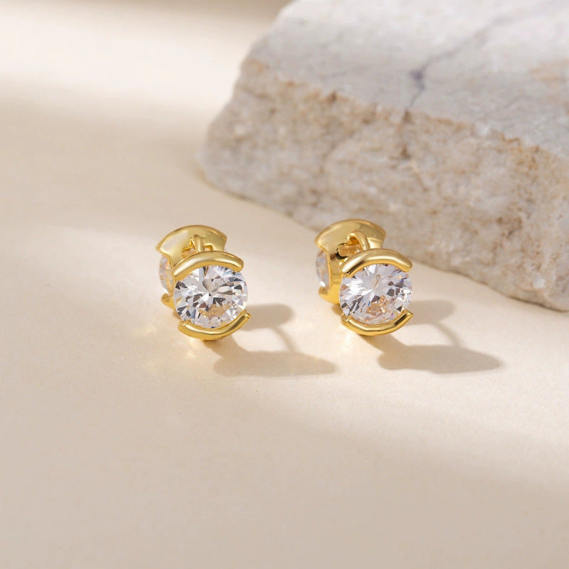 For Women Irregular Gold Stud Earrings Featuring Copper Ear Pins And Zircon Inlay