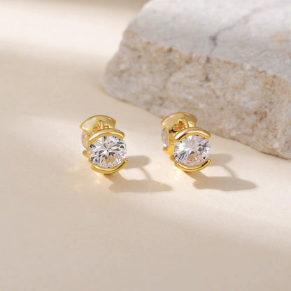 For Women Irregular Gold Stud Earrings Featuring Copper Ear Pins And Zircon Inlay