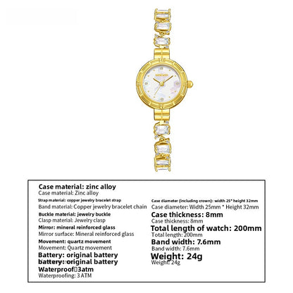 Women’s Quartz Watch With Copper Strap And Jewelry Buckle, Round Dial Featuring Tempered Glass Mirror