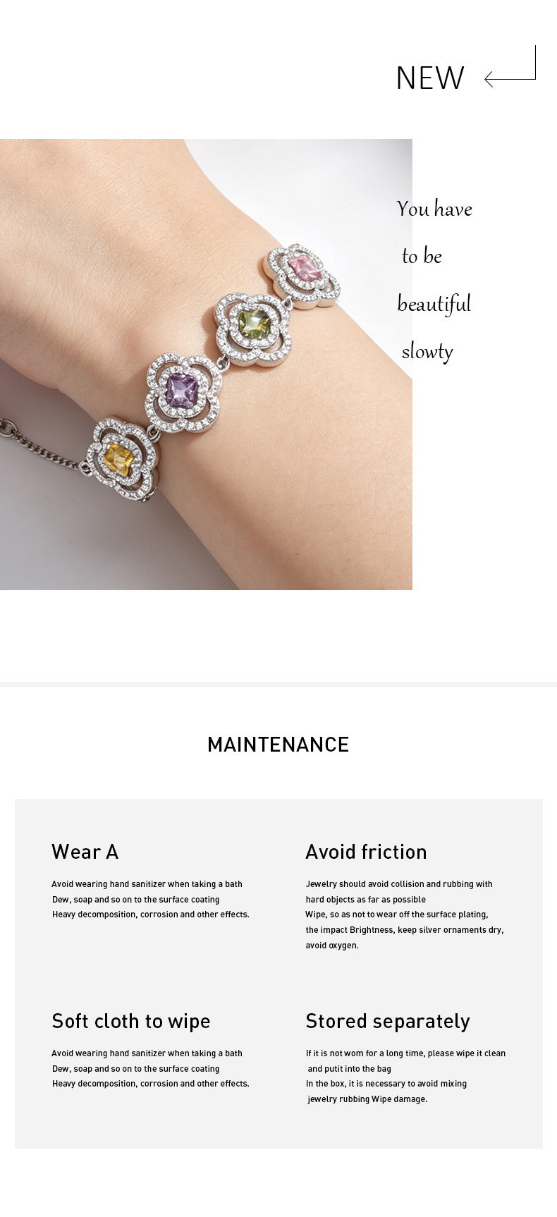 Luxurious Flowers Bracelet For Women With Electroplated Copper And Zircon Inlay, Featuring Adjustable Slider Chain