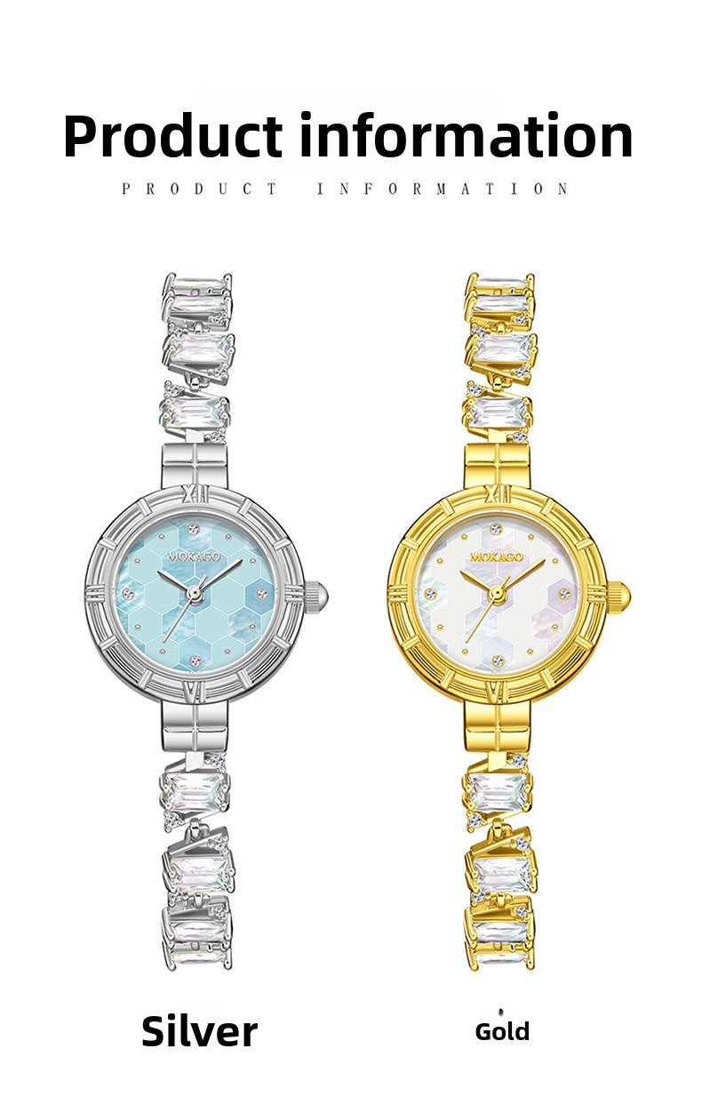 Women’s Quartz Watch With Copper Strap And Jewelry Buckle, Round Dial Featuring Tempered Glass Mirror