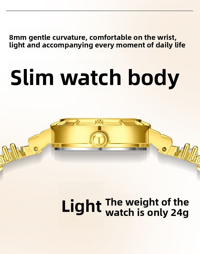 Women’s Quartz Watch With Copper Strap And Jewelry Buckle, Round Dial Featuring Tempered Glass Mirror
