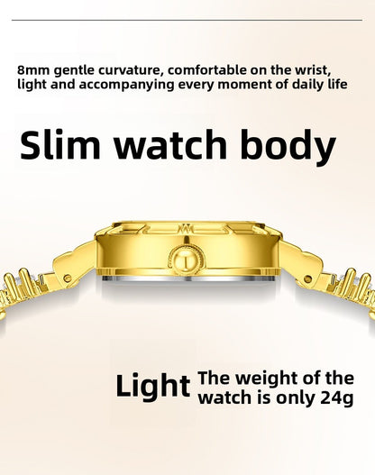 Women’s Quartz Watch With Copper Strap And Jewelry Buckle, Round Dial Featuring Tempered Glass Mirror