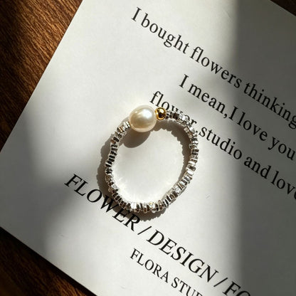 Color Block Simple Style Women’s Ring In 925 Sterling Silver With Freshwater Pearl, Electroplated Two Tone Finish