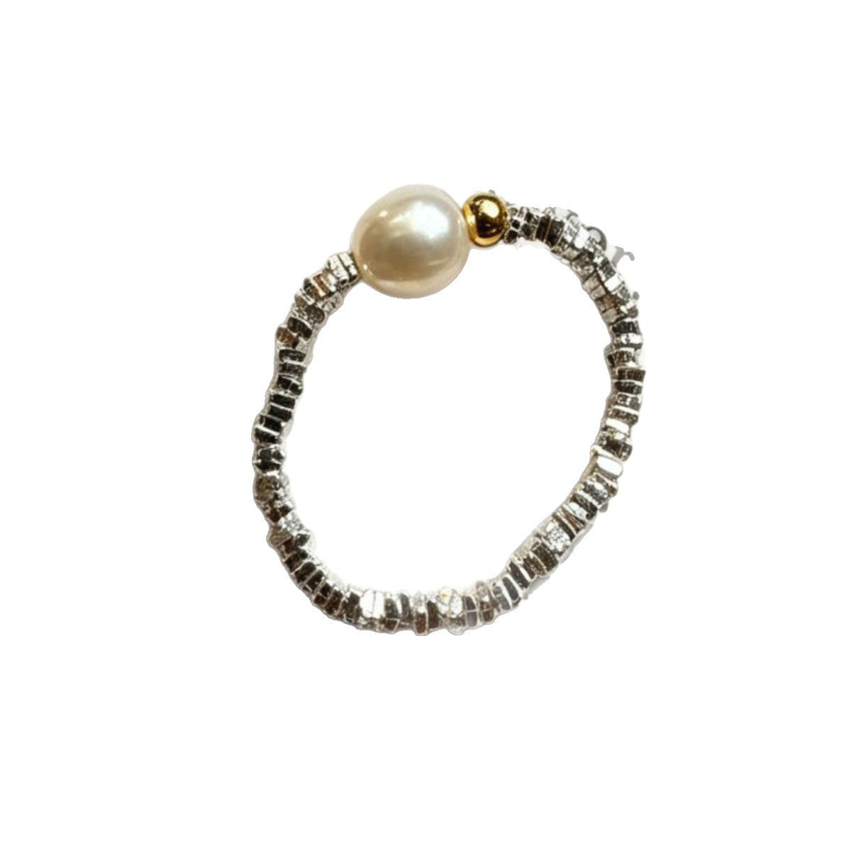 Color Block Simple Style Women’s Ring In 925 Sterling Silver With Freshwater Pearl, Electroplated Two Tone Finish