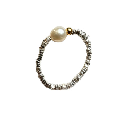 Color Block Simple Style Women’s Ring In 925 Sterling Silver With Freshwater Pearl, Electroplated Two Tone Finish