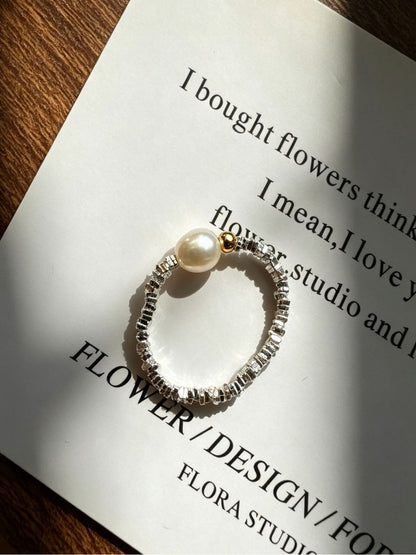 Color Block Simple Style Women’s Ring In 925 Sterling Silver With Freshwater Pearl, Electroplated Two Tone Finish