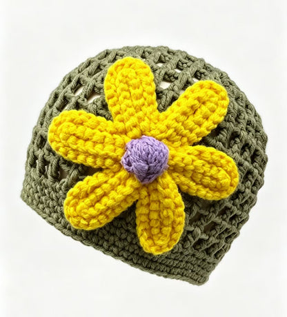 Cute Women’s Breathable Wool Cap With Flowers Pattern, Brimless Design, Made Of Polyester Featuring Hollow Out Craft