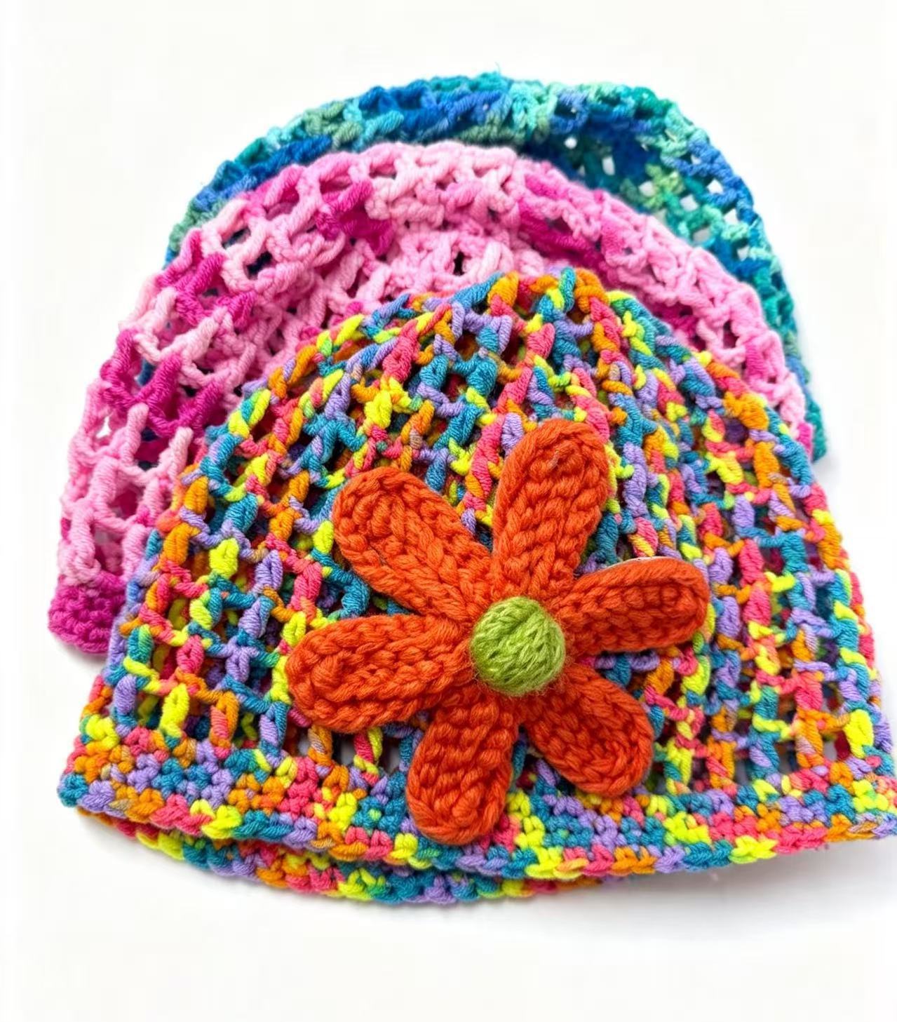 Cute Women’s Breathable Wool Cap With Flowers Pattern, Brimless Design, Made Of Polyester Featuring Hollow Out Craft