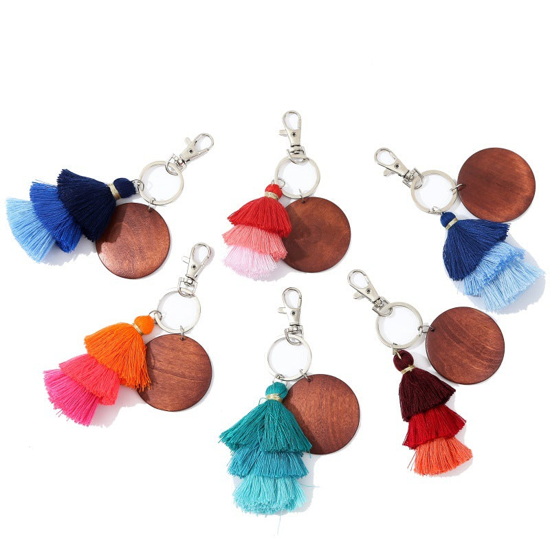 Christmas Tassel Key Chain In Wood Material, Festive Holiday Accessory