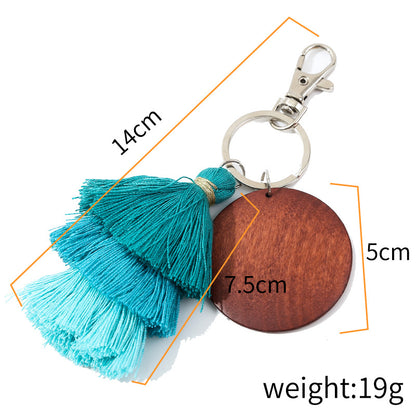 Christmas Tassel Key Chain In Wood Material, Festive Holiday Accessory