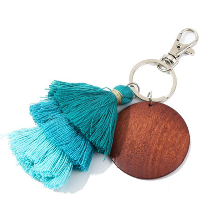 Christmas Tassel Key Chain In Wood Material, Festive Holiday Accessory