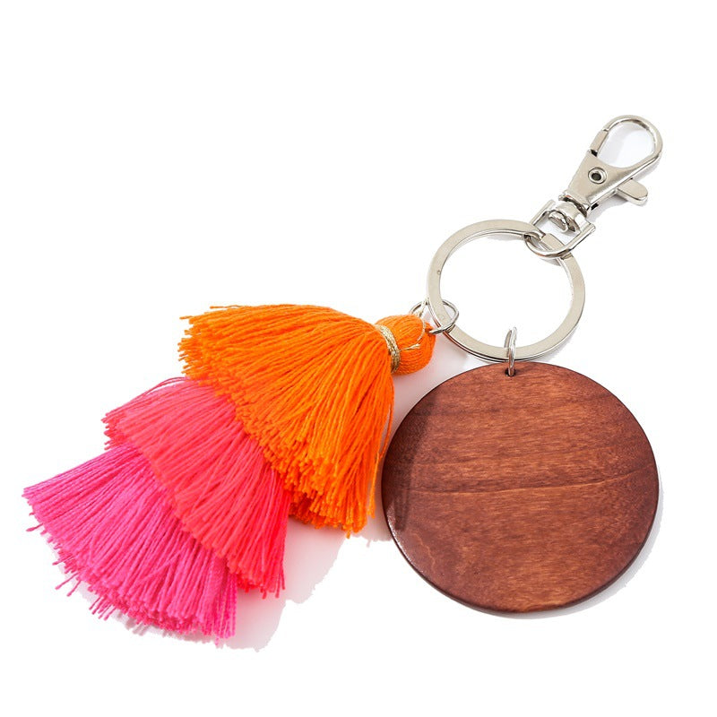 Christmas Tassel Key Chain In Wood Material, Festive Holiday Accessory