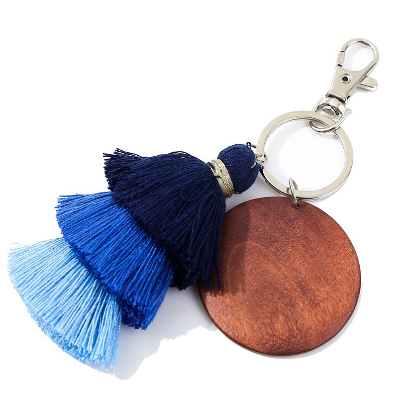Christmas Tassel Key Chain In Wood Material, Festive Holiday Accessory