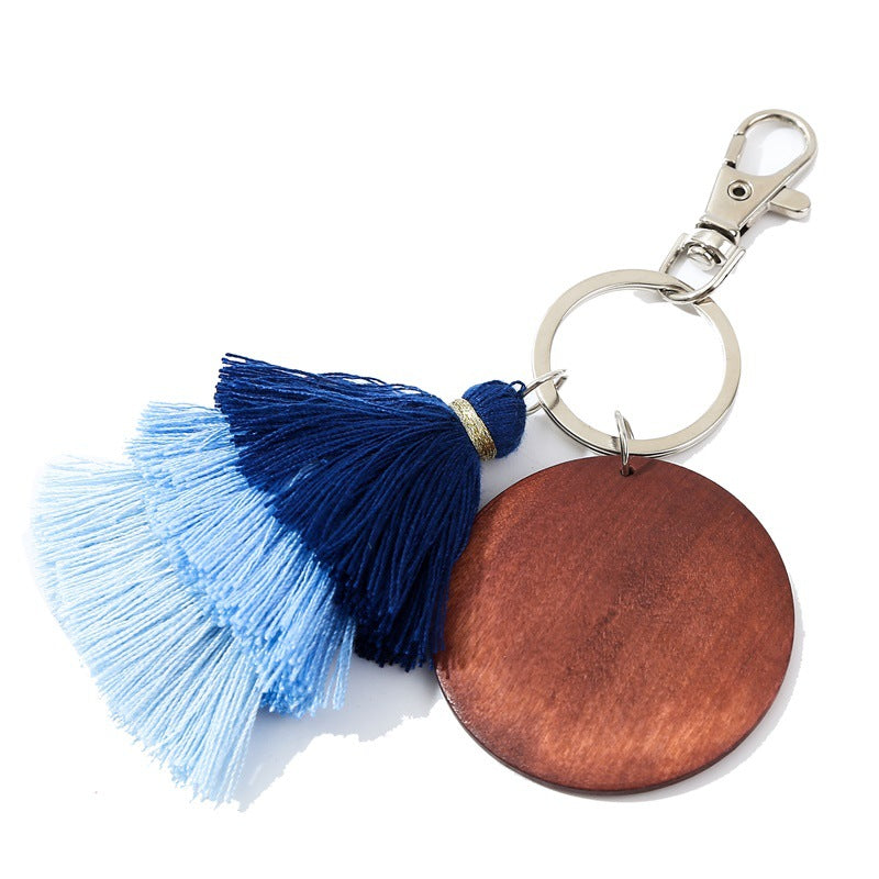 Christmas Tassel Key Chain In Wood Material, Festive Holiday Accessory