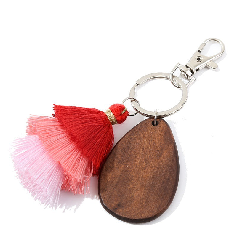 Christmas Tassel Key Chain In Wood Material, Festive Holiday Accessory
