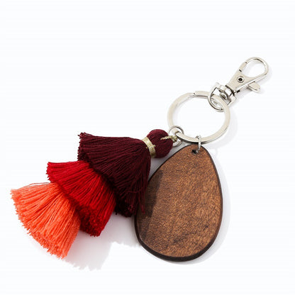 Christmas Tassel Key Chain In Wood Material, Festive Holiday Accessory