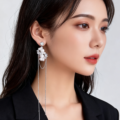 Marine Style Asymmetrical Drop Earrings With Rhinestones And Artificial Crystal Inlay, White K Plated For Women