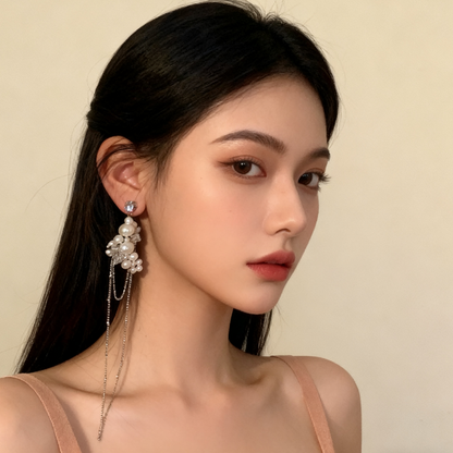 Marine Style Asymmetrical Drop Earrings With Rhinestones And Artificial Crystal Inlay, White K Plated For Women